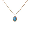 Women's Oval Aquamarine Pendant Necklace In Titanium Steel With Snake Bone Chain And Gold Plated Geometric Clavicle Chain Design