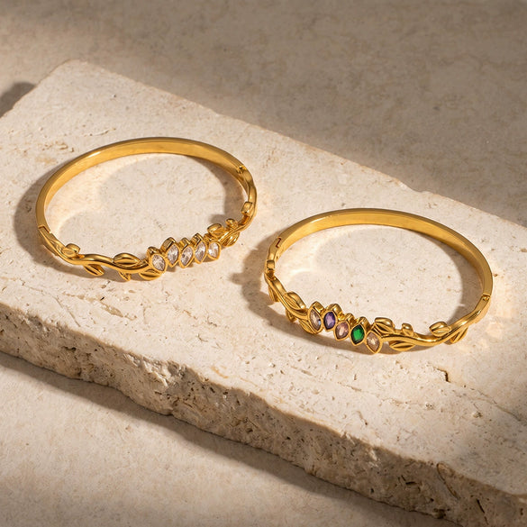 Women's Oval Branchshaped Stainless Steel Bracelet With Zircon Inlay And Minimalist Plated Design