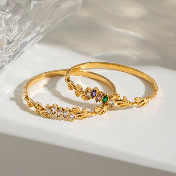 Women's Oval Branchshaped Stainless Steel Bracelet With Zircon Inlay And Minimalist Plated Design