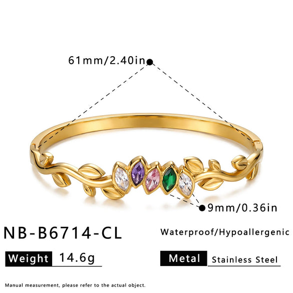 Women's Oval Branchshaped Stainless Steel Bracelet With Zircon Inlay And Minimalist Plated Design