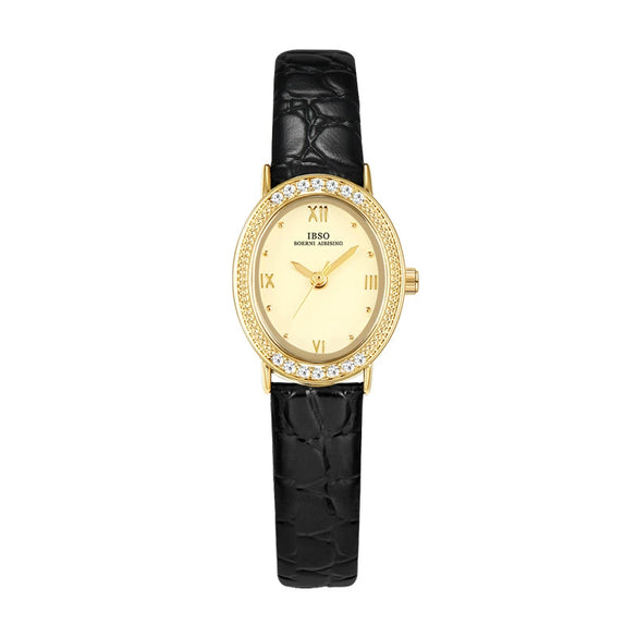 Women's Oval Dial Alloy Case Genuine Leather Strap Stainless Steel Buckle Waterproof Retro Exquisite Watch With Mineral Reinforced Glass Mirror