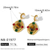 Women's Oval Geometric Stainless Steel Earrings With Zircon Pearl And Tiger Eye Stone Design 18K Vacuum Plated Finish