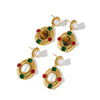 Women's Oval Geometric Stainless Steel Earrings With Zircon Pearl And Tiger Eye Stone Design 18K Vacuum Plated Finish