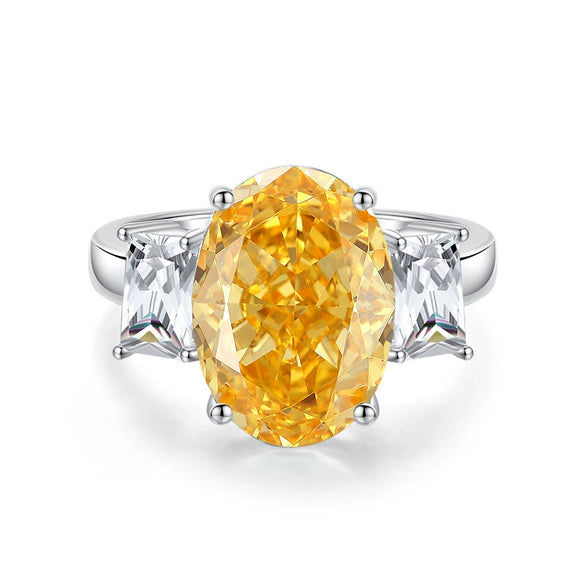 Women's Oval Goose Yellow Ring S925 Sterling Silver With Pigeon Egg Ice Flower Zircon And Imported High Carbon Diamond
