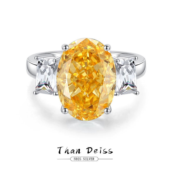 Women's Oval Goose Yellow Ring S925 Sterling Silver With Pigeon Egg Ice Flower Zircon And Imported High Carbon Diamond