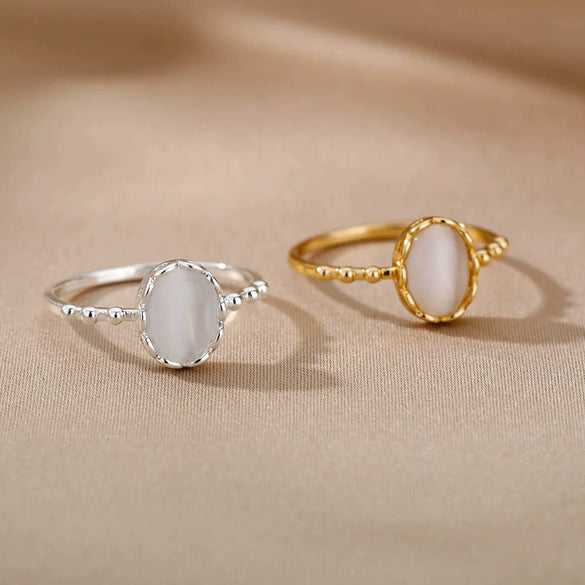 Women's Oval Half Stone Open Ring In Titanium And Stainless Steel With Electroplating