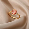 Women's Oval Half Stone Open Ring In Titanium And Stainless Steel With Electroplating