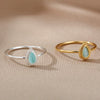 Women's Oval Half Stone Open Ring In Titanium And Stainless Steel With Electroplating
