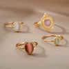 Women's Oval Half Stone Open Ring In Titanium And Stainless Steel With Electroplating