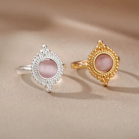 Women's Oval Half Stone Open Ring In Titanium And Stainless Steel With Electroplating
