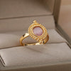 Women's Oval Half Stone Open Ring In Titanium And Stainless Steel With Electroplating