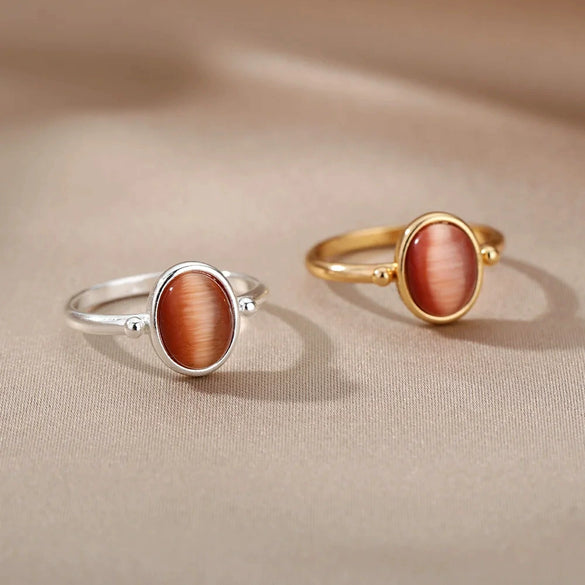 Women's Oval Half Stone Open Ring In Titanium And Stainless Steel With Electroplating