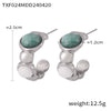 Women's Oval Natural Stone And Titanium Steel Open Bracelet Earrings Ring Suit With Gold Plated Electroplating In Simple Geometric Style