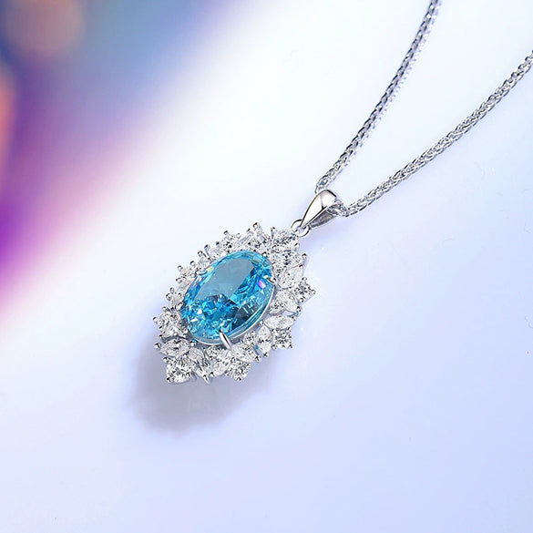 Women's Oval Sterling Silver 925 Necklace Pendant With Geometric Style And High Carbon Diamond