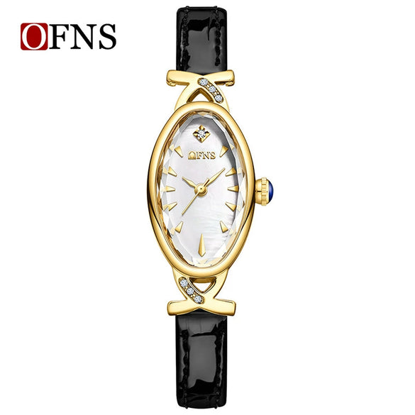 Women's Oval Waterproof Quartz Watch With Motherofpearl Plate And Belt Made Of Alloy Zinc Alloy Stainless Steel And Belt Materials