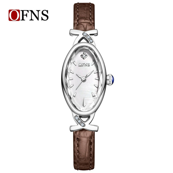 Women's Oval Waterproof Quartz Watch With Motherofpearl Plate And Belt Made Of Alloy Zinc Alloy Stainless Steel And Belt Materials