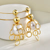 Women's Oversized Faux Pearl Geometric Hoop Tassel Earrings Metal Statement Jewelry For Fashionable Elegant Style