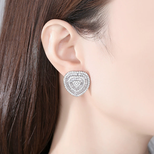 Women's Oversized Heartshaped Pavé Zircon Earrings Electroplated Copper Statement Jewelry