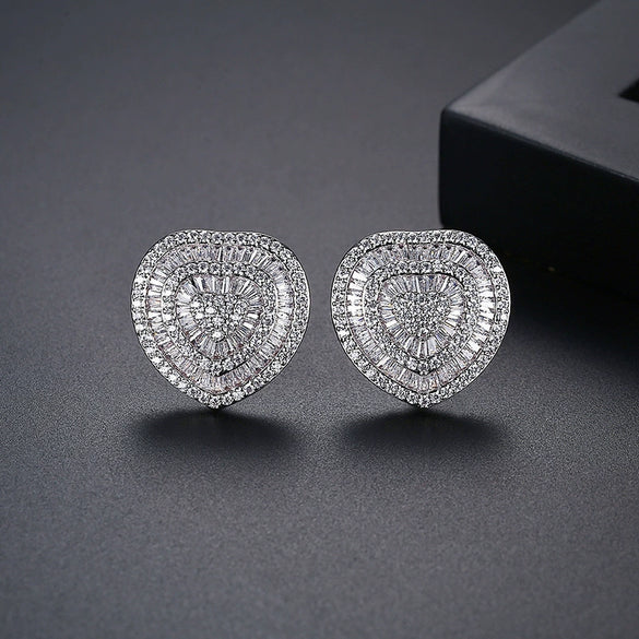 Women's Oversized Heartshaped Pavé Zircon Earrings Electroplated Copper Statement Jewelry