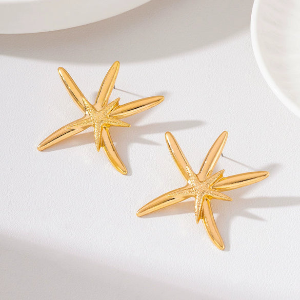 Women's Oversized Starfish Statement Earrings In Electroplated Zinc Alloy With A Shiny Retro Metallic Finish And Stainless Steel Posts