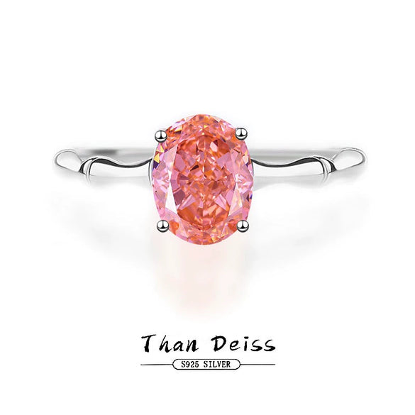 Women's Padparadscha Pigeon Egg Ring 925 Silver High Carbon Diamond Ice Flower Cut Zircon Geometric Design