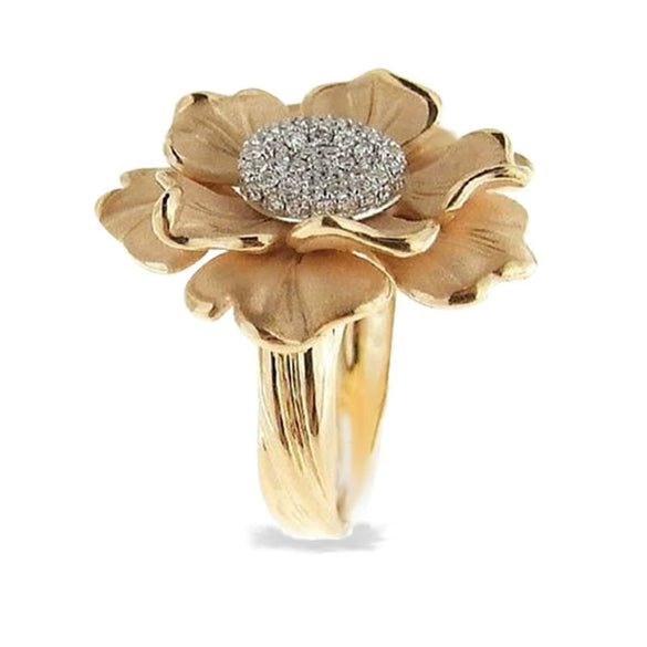 Women's Palace Style Alloy Flower Ring With Layered Floral Design And Electroplated Diamond Look Simple Luxury Statement Ring