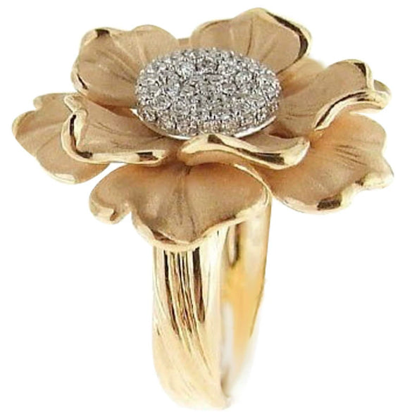 Women's Palace Style Alloy Flower Ring With Layered Floral Design And Electroplated Diamond Look Simple Luxury Statement Ring