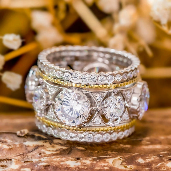 Women's Palace Style Geometric Copper Ring With Zirconia Design