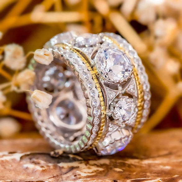 Women's Palace Style Geometric Copper Ring With Zirconia Design