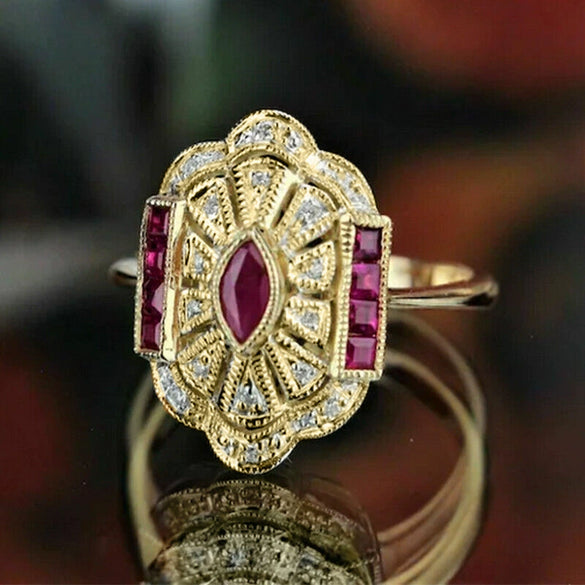 Women's Palace Style Geometric Copper Ring With Zirconia