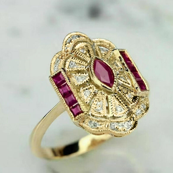 Women's Palace Style Geometric Copper Ring With Zirconia