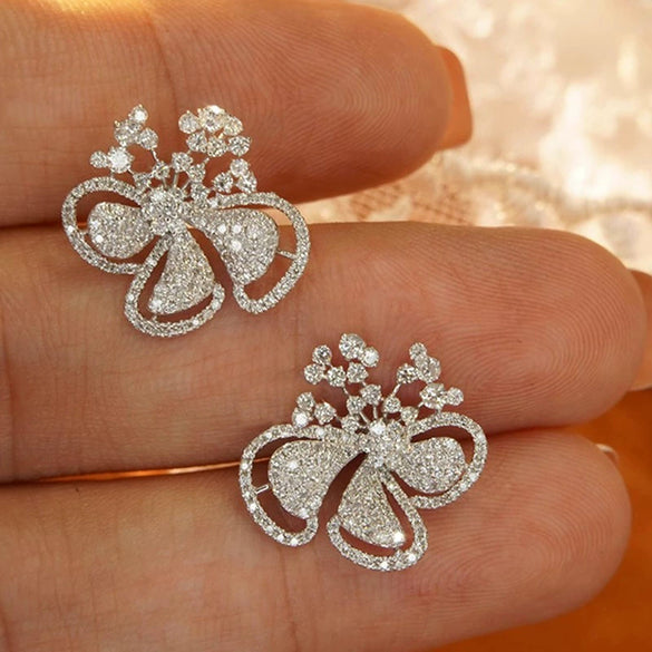 Women's Pastoral Style Flower Earrings Copper With Micro Inlaid Zirconia