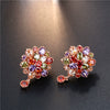Women's Pastoral Style Flower Earrings With Zircon Inlay Colorful Floral Bridal Earrings