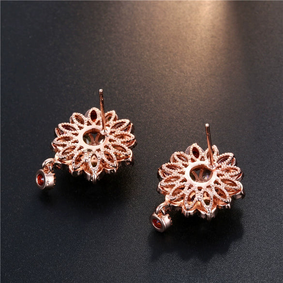 Women's Pastoral Style Flower Earrings With Zircon Inlay Colorful Floral Bridal Earrings