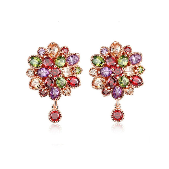 Women's Pastoral Style Flower Earrings With Zircon Inlay Colorful Floral Bridal Earrings