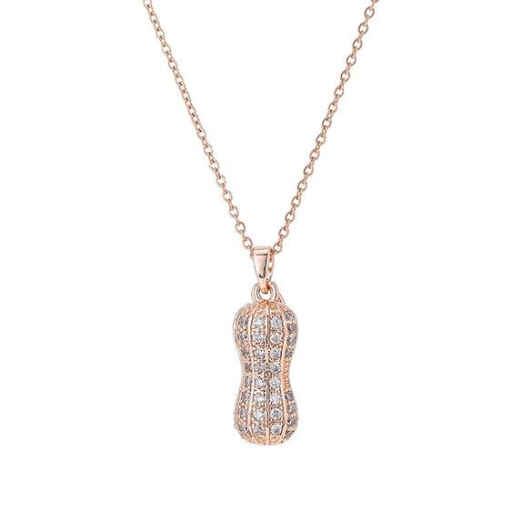 Women's Peanut Pendant Necklace With 18K Rose Gold Diamondencrusted Pearl Mixed Gem Inlay Geometric Style Titanium Steel Ochain