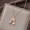 Women's Peanut Pendant Necklace With 18K Rose Gold Diamondencrusted Pearl Mixed Gem Inlay Geometric Style Titanium Steel Ochain
