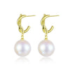 Women's Pearl Arc Earrings With 925 Silver Needles Distinctive Metal Beaded Design Natural Style Set With Pearls