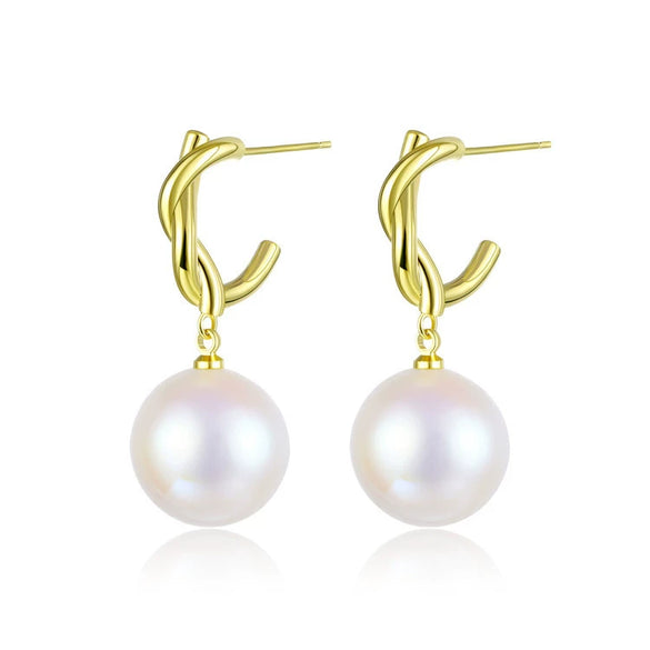 Women's Pearl Arc Earrings With 925 Silver Needles Distinctive Metal Beaded Design Natural Style Set With Pearls