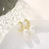 Women's Pearl Arc Earrings With 925 Silver Needles Distinctive Metal Beaded Design Natural Style Set With Pearls