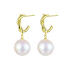 Women's Pearl Arc Earrings With 925 Silver Needles Distinctive Metal Beaded Design Natural Style Set With Pearls