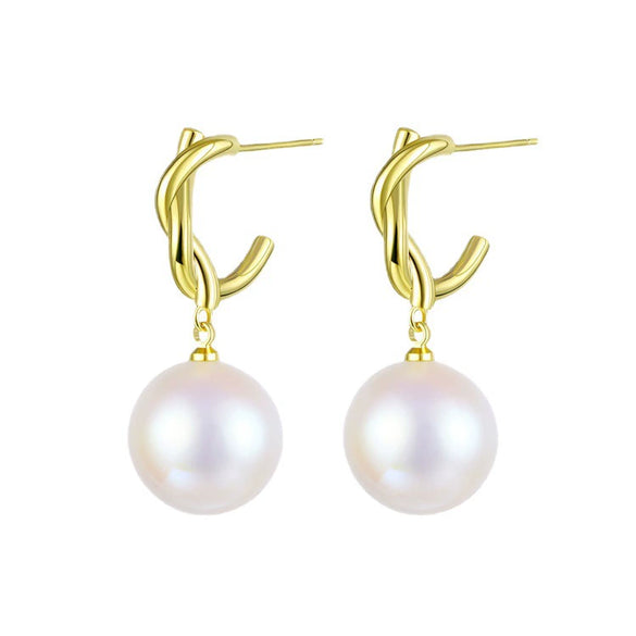 Women's Pearl Arc Earrings With 925 Silver Needles Distinctive Metal Beaded Design Natural Style Set With Pearls