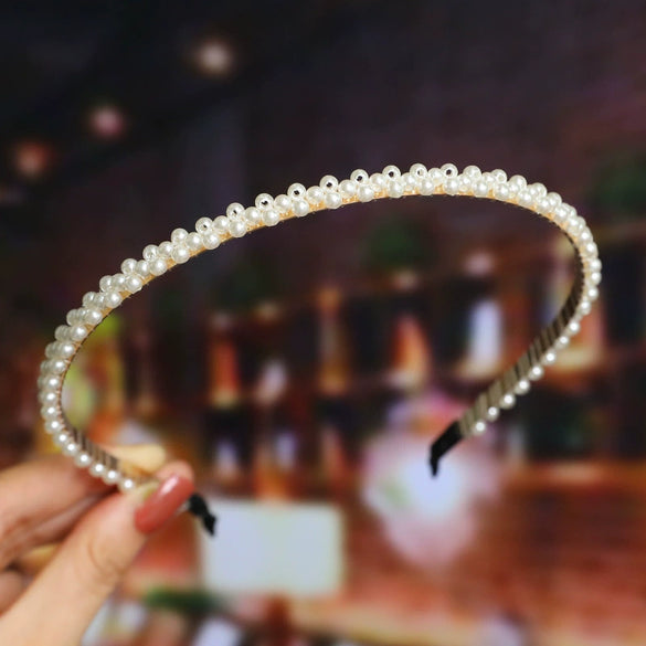 Women's Pearl Beaded Braided Hair Band Elegant Simple Versatile Headwear Accessory