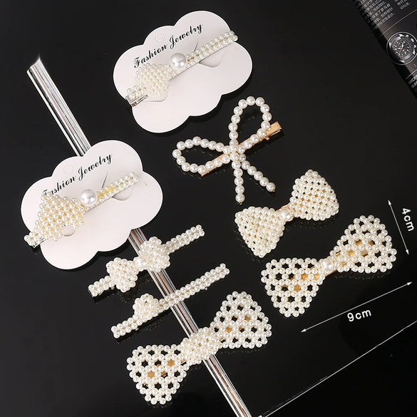 Women's Pearl Bow Hair Clip Handwoven Lolita Hair Accessory Simple Natural Barrette