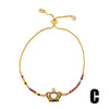 Women's Pearl Bracelet With Gold Plated Zircon Heart Cross And Crown Charms Sparkling Colorful Gemstone Hand Chain Ornament