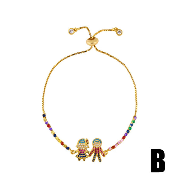 Women's Pearl Bracelet With Gold Plated Zircon Heart Cross And Crown Charms Sparkling Colorful Gemstone Hand Chain Ornament