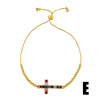 Women's Pearl Bracelet With Gold Plated Zircon Heart Cross And Crown Charms Sparkling Colorful Gemstone Hand Chain Ornament