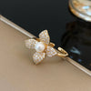 Women's Pearl Flower Geometric Open Ring Copper Full Diamond