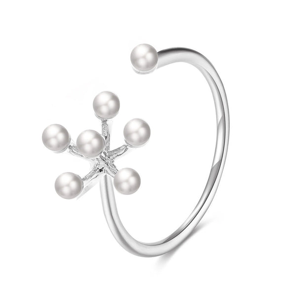 Women's Pearl Flower Geometric Open Ring Copper Full Diamond