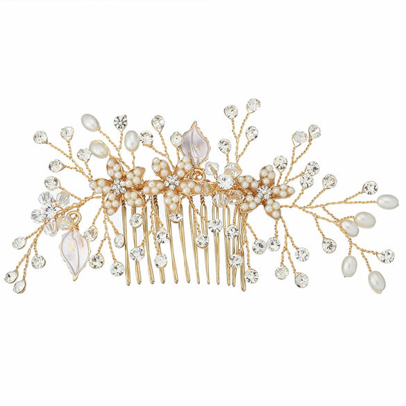 Women's Pearl Flower Hair Comb Alloy Electroplated Wedding Updo Hair Accessory Bridal Photo Prop